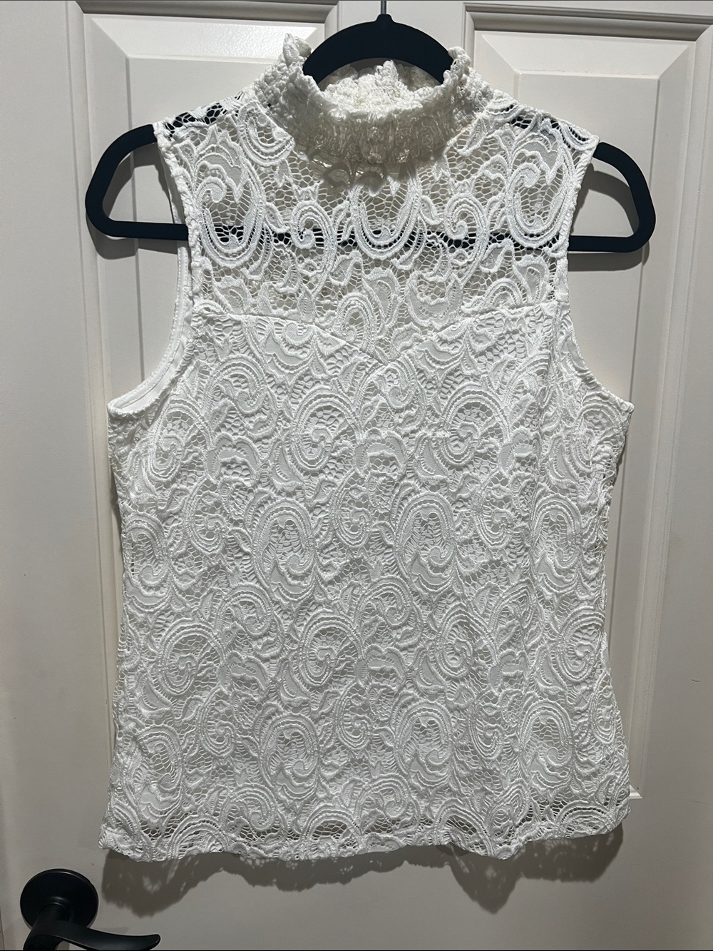 Perception Concept White Floral Lace Smocked Mock Neck Top M